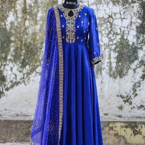 Buy Royal Blue Raw Silk Anarkali for sale